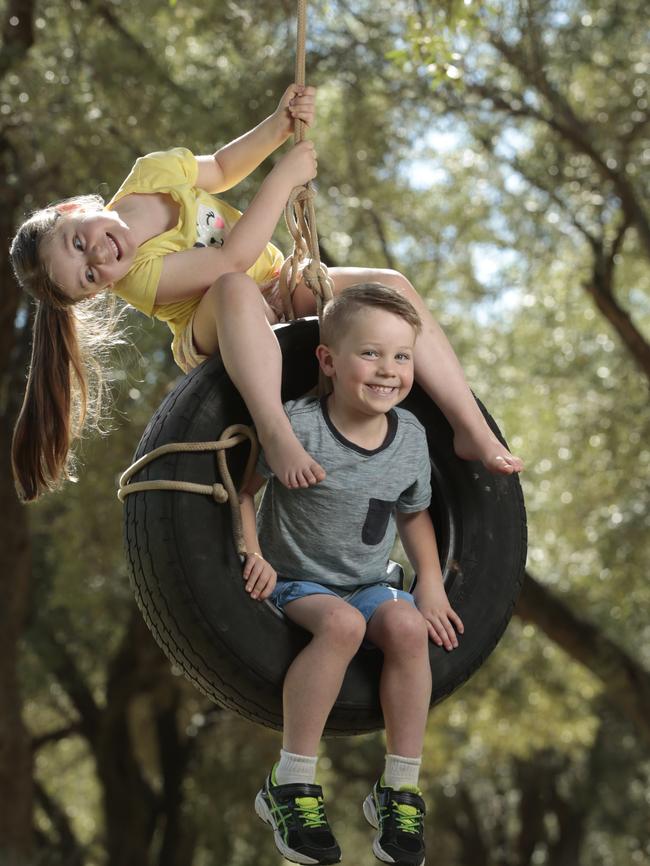 Nature Play SA offers oppotunities for children to ‘get back to nature’, including this one little Milly and Lucas took park in recently. Picture: Tait Schmaal.