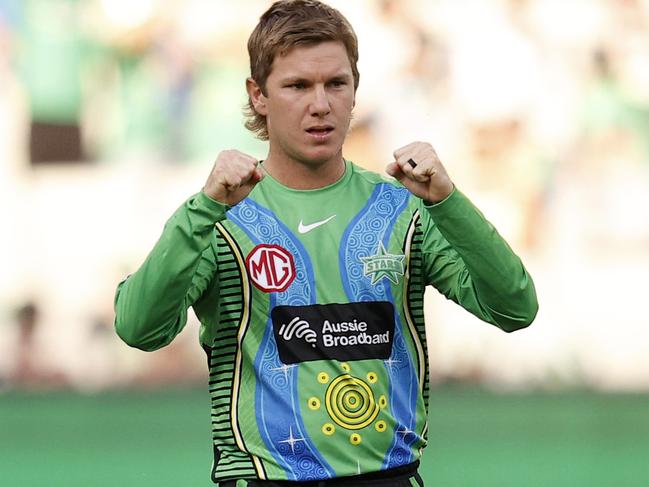 MELBOURNE, AUSTRALIA - JANUARY 10:  Adam Zampa of the Melbourne Stars celebrates the wicket of Matt Short of the Strikers during the Men's Big Bash League match between the Melbourne Stars and the Adelaide Strikers at Melbourne Cricket Ground, on January 10, 2022, in Melbourne, Australia. (Photo by Darrian Traynor/Getty Images)