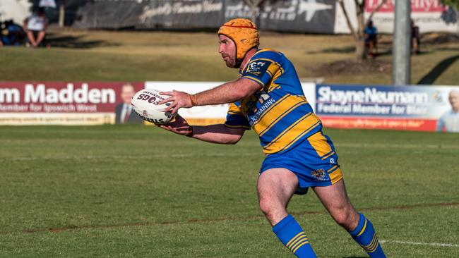 Action from the 2020 Volunteers Cup grand final between Goodna Eagles and Norths Tigers at the North Ipswich Reserve. Norths captain Chris Scanlan retired after the game. Picture: Bruce Clayton