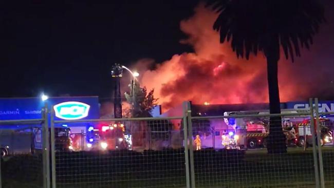 A huge fire rips through a business on Port Rd, Alberton. Picture: Peter Scriven/Facebook