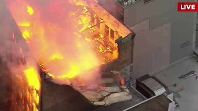 The massive fire gutted a building in Sydney's Surry Hills near Elizabeth street. Photo: 9 News