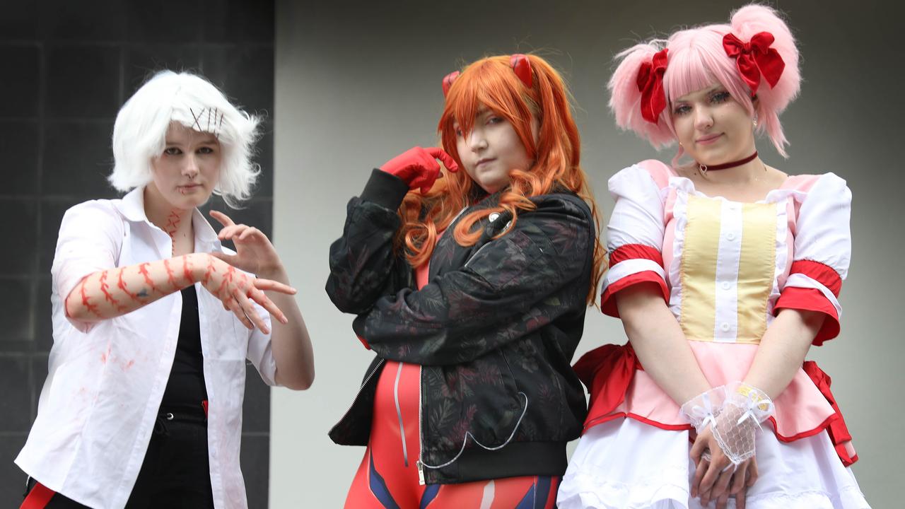 Supanova Comic Con at Adelaide Showground. Mercury Curran (Juuzou), Samantha Koutlakis (Asoka), and Izzy Del Fabbro (Madoka). Picture: Dean Martin