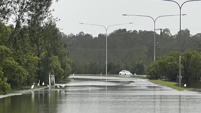 Floodwater blocking the Gold Coast Highway at Coombabah. Picture: Keith Woods