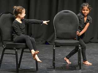 BIG STAGE: Lola Davison and Tarunee Sivinanthan competing in the mime in pairs, six years and under category at the Gladstone Eisteddfod. Picture: Matt Taylor GLA110819EIST