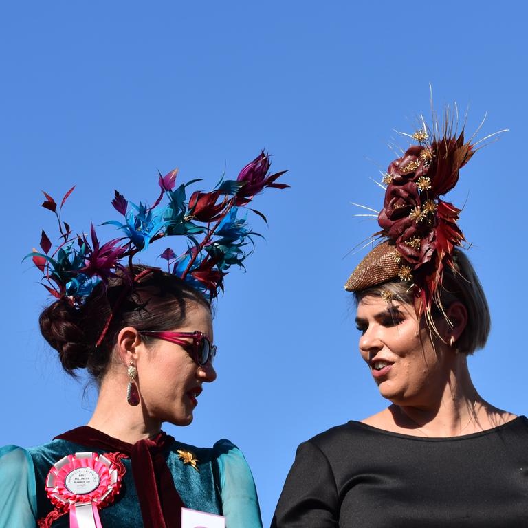 Mackay Cup 2021 millinery winner Anna Dutton with first runner up Amanda Webber