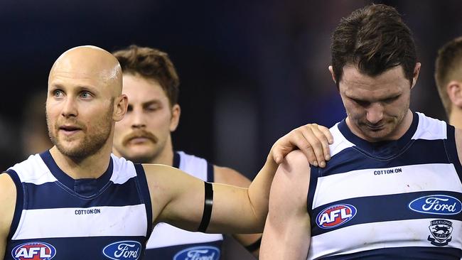 Gary Ablett was quiet as Geelong’s small forwards failed to hit the scoreboard. Pic: AAP