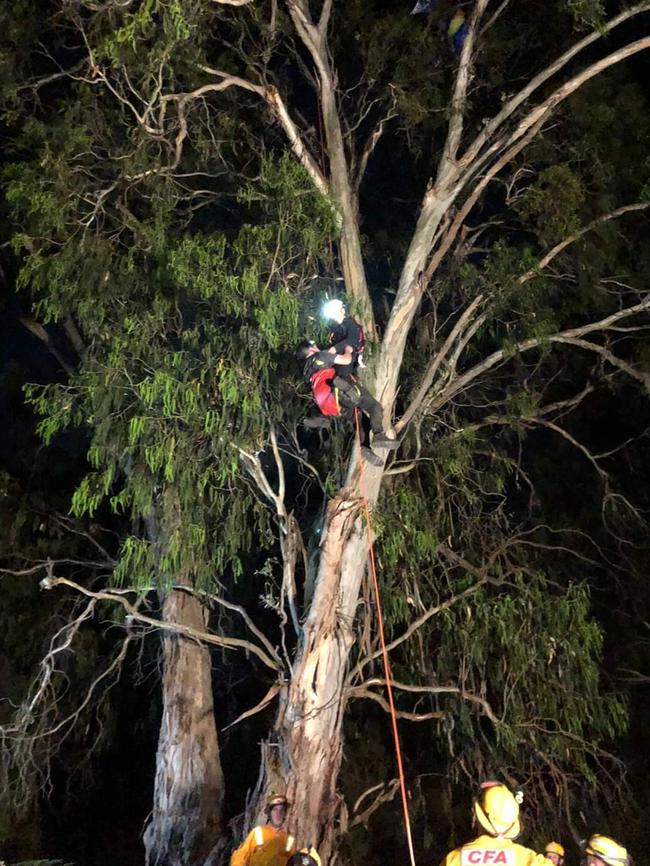 Specialist high-angle rescue technicians freed the man late on Sunday night. Picture: Kinglake SES