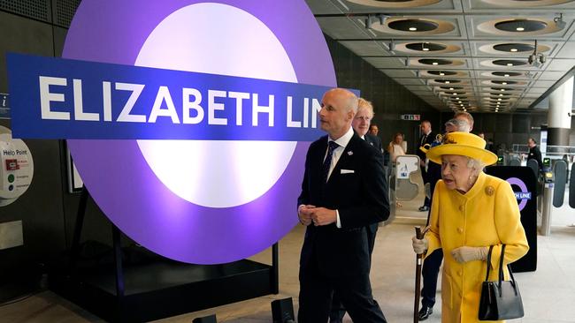 The late Queen Elizabeth II visits Paddington Station in London in 2022, to mark the completion of London's Crossrail project, ahead of the opening of the new 'Elizabeth Line. Picture: Andrew Matthews/AFP