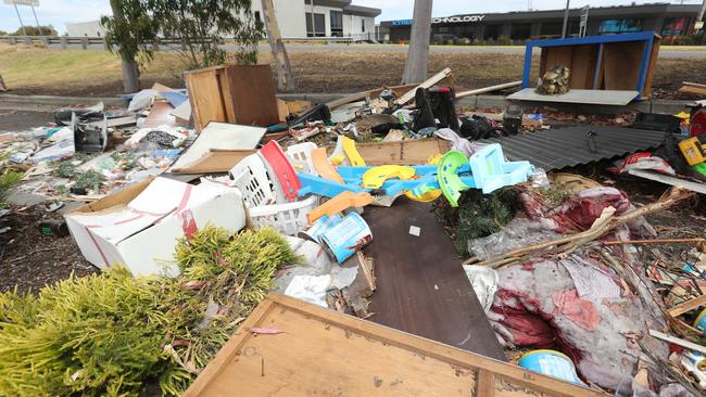 Household rubbish has been dumped in the main car park at Geelong Arena. Picture: Alan Barber