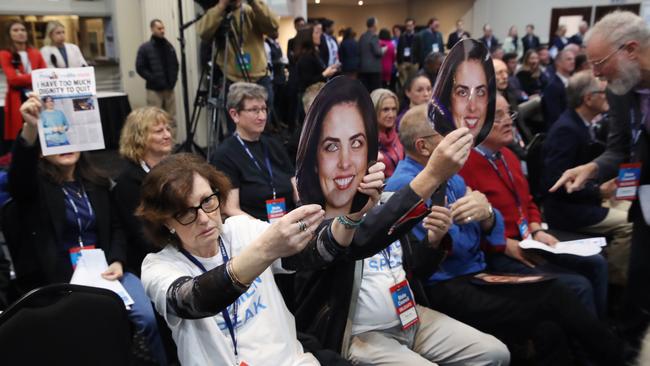 Some delegates show their support for Moira Deeming on Saturday. Picture: David Crosling