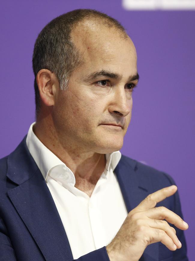 Victorian Deputy Premier and Minister for Education James Merlino speaks to the media during a press conference on September 6.