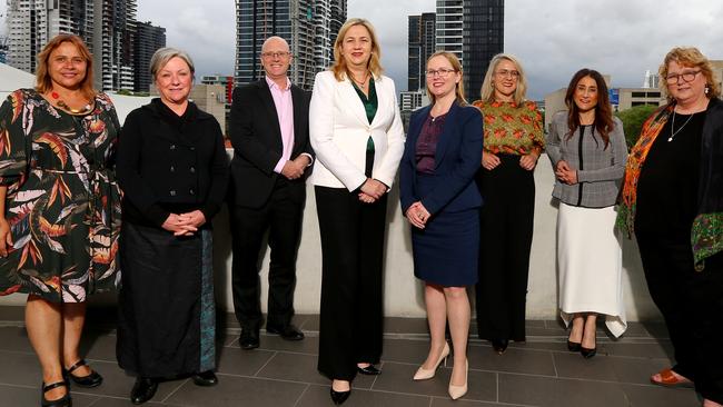 At the Queensland Government Housing Housing Summit at the Brisbane Convention and Exhibition Centre in October 2022 are Premier Annastacia Palaszczuk with attendees Jody Currie, QShelter chief executive Fiona Caniglia, Kevin Mercer, Jen Williams, Aimee McVeigh, Antonia Mercorella and Karyn Walsh. Picture David Clark