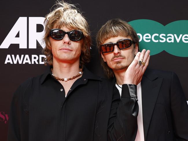 SYDNEY, AUSTRALIA . NewsWire Photos  20TH NOVEMBER 2024 Pictured are brothers Oli and Louis Leimbach from Lime Cordiale at the 2024 ARIA Awards 2024 held at The Hordern Pavilion at Moore Park in Sydney. Picture: NewsWire/ Richard Dobson