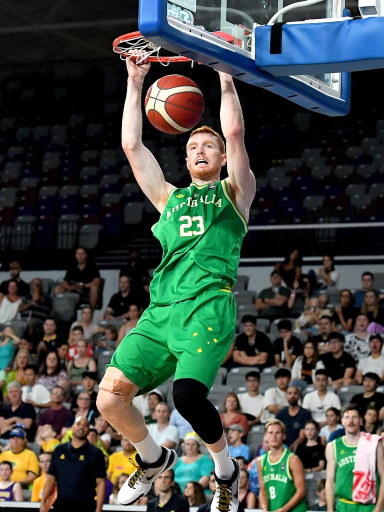 Glover gets up for the Boomers in 2021. Picture: Getty Images