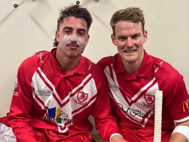 St George cricketers Blake Nikitaris and Blake Macdonald. Each scored centuries in a match-winning 215 run partnership against Bankstown on November 13, 2021. Picture - Facebook.