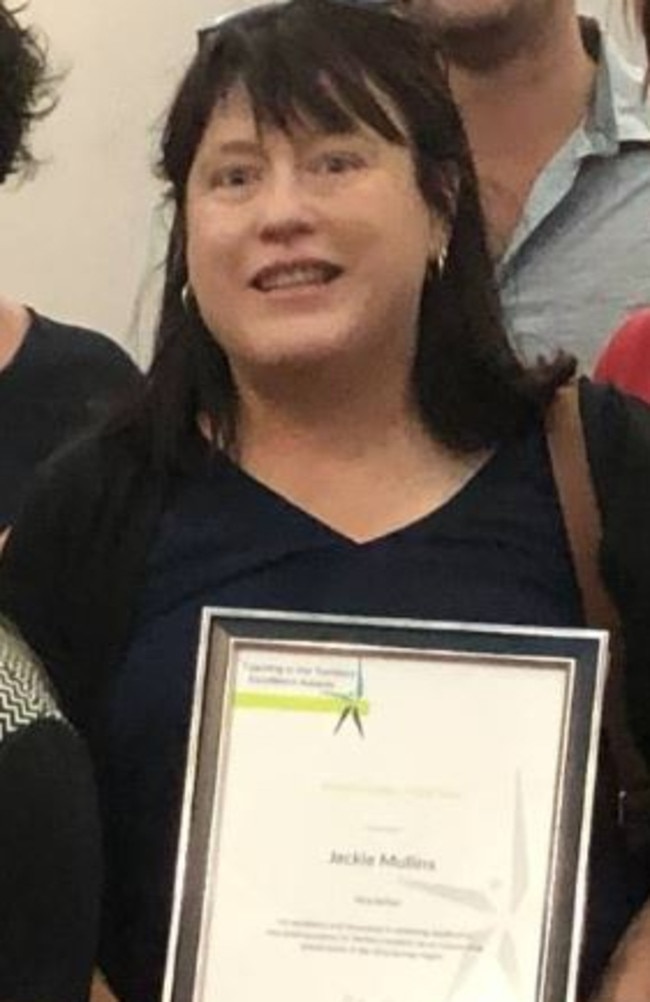 Larapinta Primary School's Jackie Mullins, depicted in 2018 when winning her first Teaching in the Territory Excellence Award. Picture: Larapinta Primary School