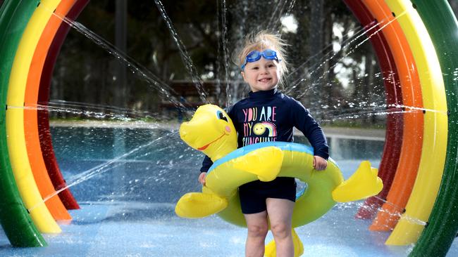 Harper, 2, checks out Burnside’s new toddlers’ pool. Picture: Tricia Watkinson