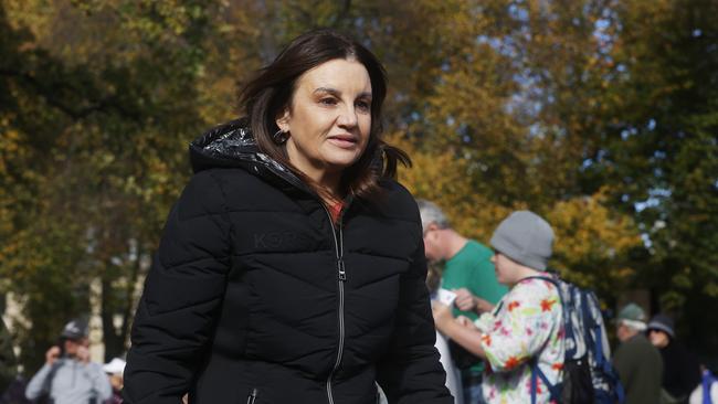 Senator Jacqui Lambie. No Stadium Rally in Hobart at parliament lawns. Picture: Nikki Davis-Jones
