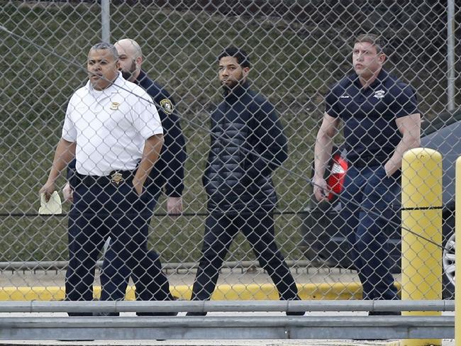 Empire actor Jussie Smollett leaving Cook County jail after posting bond on February 21, 2019, in Chicago, Illinois. Smollett has been accused with arranging a homophobic, racist attack against himself in an attempt to raise his profile because he was dissatisfied with his salary. Picture: Nuccio DiNuzzo/Getty