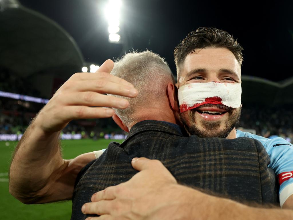 Mathew Leckie played through a busted nose and earned the Joe Marston Medal. Picture: Getty Images