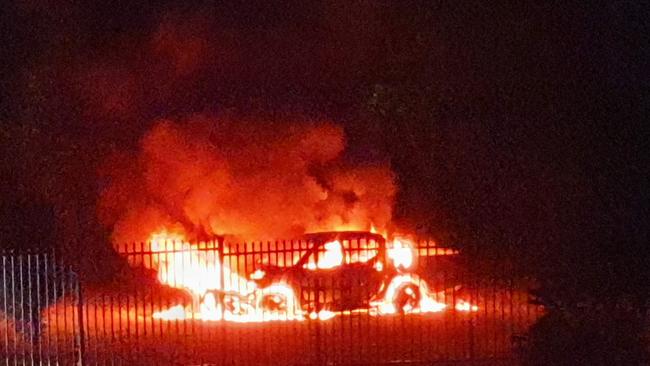 Car on fire at Earlville. Picture: Cairns Crimes and Alerts Facebook Page, Karen Cross.