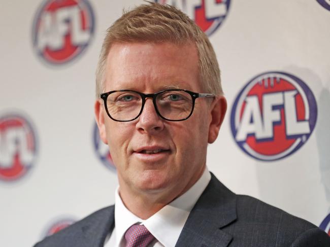 MELBOURNE, VICTORIA - AUGUST 31:  AFL General Manager Football Operations Steven Hocking addresses the media after Steve Hocking was announced as the new AFL General Manager of Football Operations at AFL House on August 31, 2017 in Melbourne, Australia.  (Photo by Scott Barbour/AFL Media/Getty Images)