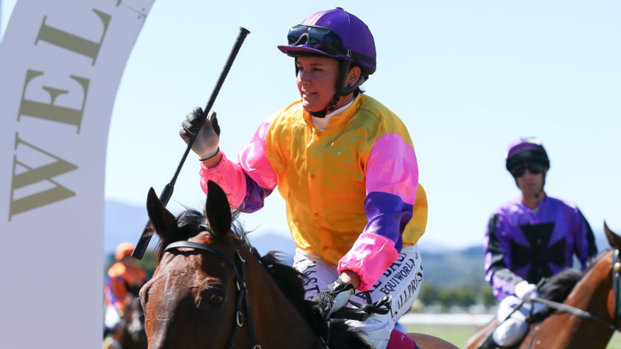 WELLINGTON, NEW ZEALAND - MARCH 14: Lisa Allpress aboard Sergeant Blast returns to scale after winning the Lincoln Farms New Zealand St Leger during the Al Basti Equiworld NZ Oaks day at Trentham Racecourse on March 14, 2020 in Wellington, New Zealand. (Photo by Hagen Hopkins/Getty Images)