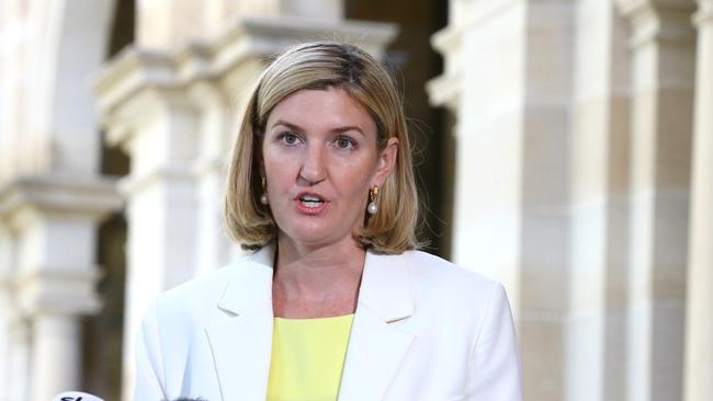 Queensland Health Minister Shannon Fentiman announcing her run for Premier on Monday. Picture: David Clark