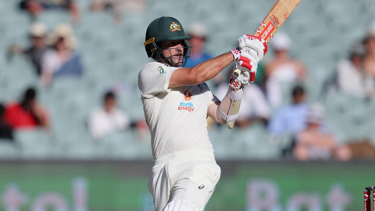 Joe Burns on his way to a career-saving half century against India in Adelaide. Picture: Getty Images