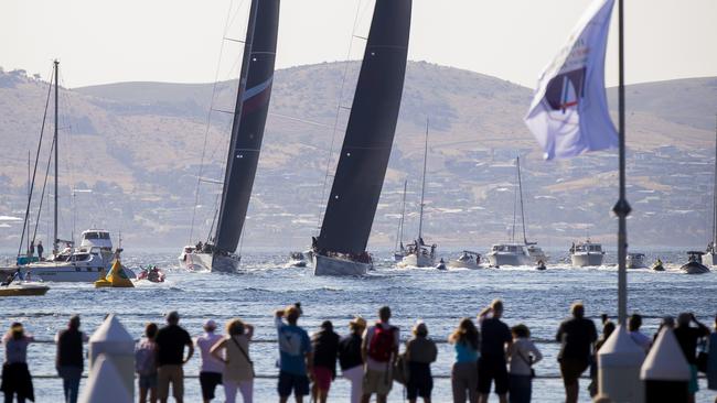 Scallywag and Wild Oats fight out for third place. Pic: Richard Jupe.