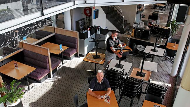 Mr Duff (left) and chef Brad French in their empty restaurant. Picture: Toby Zerna