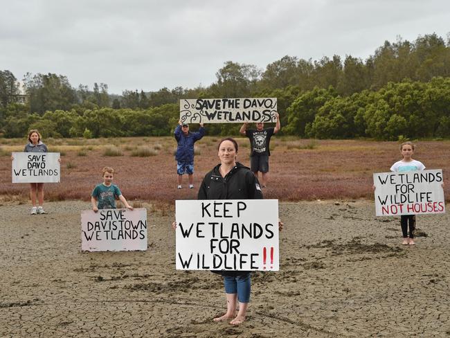 Annemaree Smith (front) posed with her family in 2017 to fight for protection of the wetlands. Picture: Troy Snook