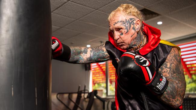 Brett 'Jakamarra' Taylor hitting the bags during a training session. Picture: Pema Tamang Pakhrin.