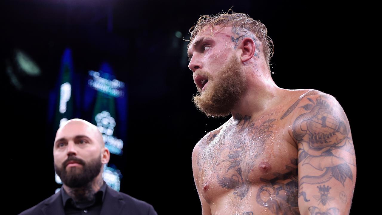 RIYADH, SAUDI ARABIA – FEBRUARY 26: Jake Paul looks on during the Cruiserweight Title fight between Jake Paul and Tommy Fury at the Diriyah Arena on February 26, 2023 in Riyadh, Saudi Arabia. (Photo by Francois Nel/Getty Images)