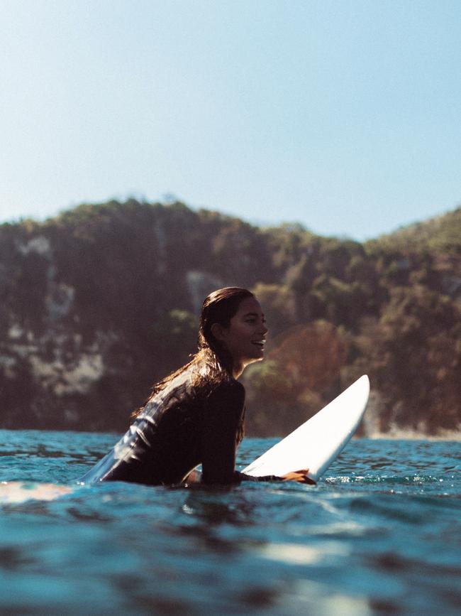 Zia Suarez waiting for one more wave. Picture: Jack Jones