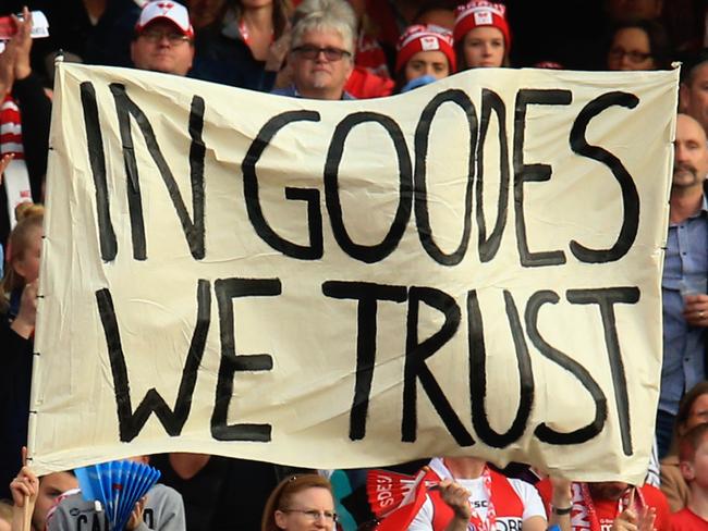 Swans fans show their support for Adam Goodes during the Sydney Swans v Adelaide Crows AFL round 18 game at the SCG. pic Mark Evans