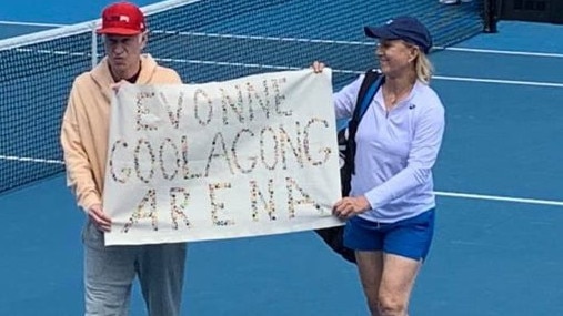 John McEnroe and Martina Navratilova stage their protest this week. Picture: Twitter