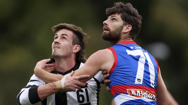 Recently appointed Castlemaine coach Michael Hartley, left, playing for Collingwood’s VFL team last year. Picture: Martin Keep/Getty Images