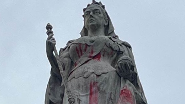 The Queen Victoria monument after it had been vandalised. Picture: Victoria Police.
