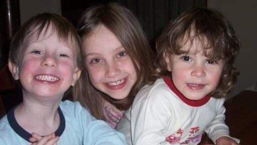 Lachlan Snadden as a boy with older sister, Tayla, and younger sister, Mia.