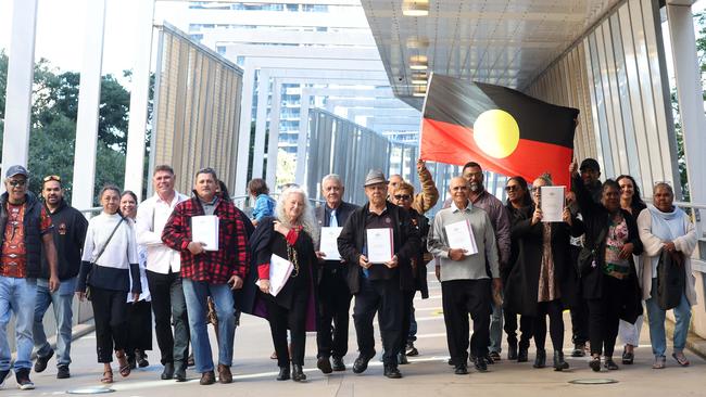 Kabi Kabi people celebrating after the native title ruling, Brisbane. Picture: Liam Kidston