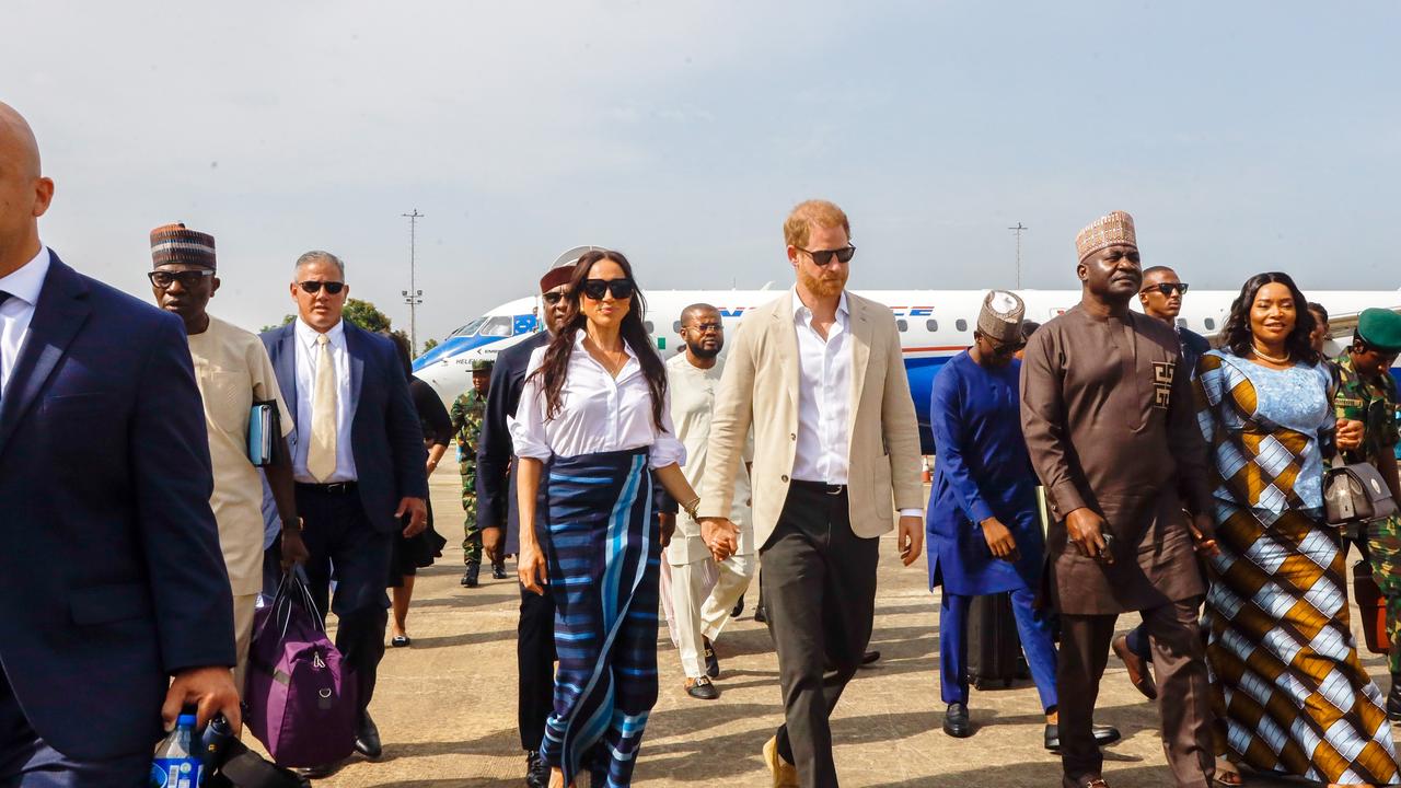 Prince Harry, Duke of Sussex and Meghan, Duchess of Sussex arrive in Lagos, Nigeria. Picture: Andrew Esiebo/Getty Images for The Archewell Foundation