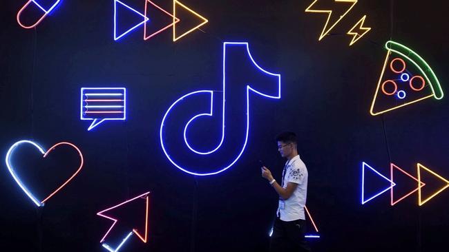 A sign for TikTok at an expo in China, where its parent company operates a similar app called Douyin. Picture: Reuters