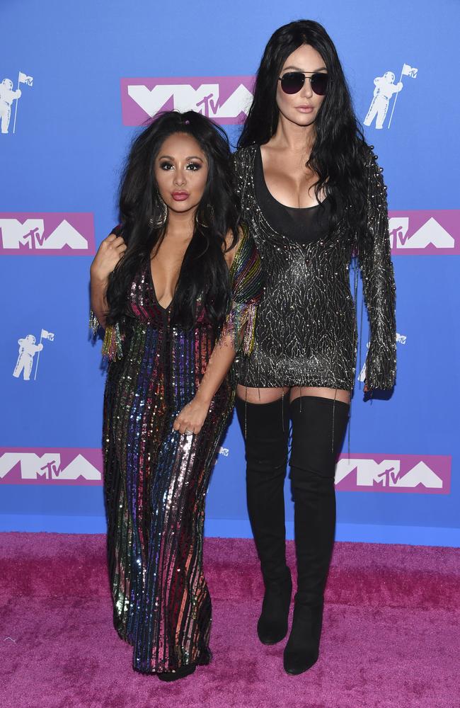Nicole Polizzi, left, and Jennifer Lynn “JWOWW” Farley arrive at the MTV Video Music Awards at Radio City Music Hall on Monday, Aug. 20, 2018, in New York. Picture: Evan Agostini/Invision/AP