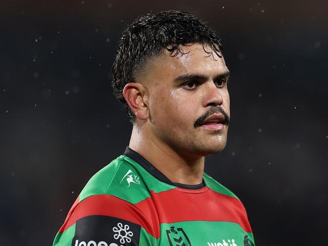 SYDNEY, AUSTRALIA - JUNE 14: Latrell Mitchell of the Rabbitohs looks on during the round 15 NRL match between South Sydney Rabbitohs and Brisbane Broncos at Accor Stadium, on June 14, 2024, in Sydney, Australia. (Photo by Cameron Spencer/Getty Images)