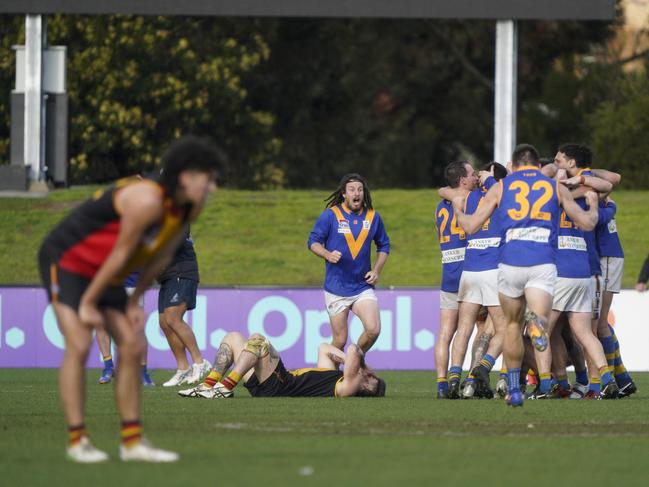 Cranbourne players celebrate their win. Picture: Valeriu Campan