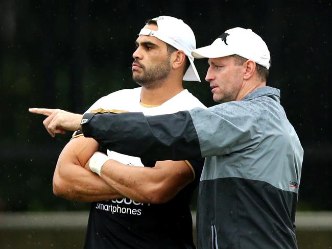 Souths Coach Michael Maguire and Greg Inglis at Rabbitohs training. Picture: Gregg Porteous