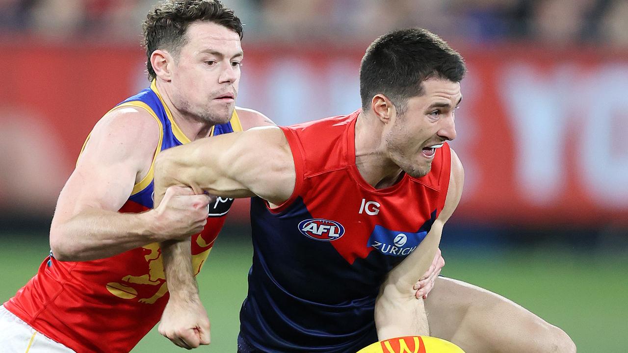 Melbourne forward Alex Neal-Bullen says Clayton Oliver’s efforts at training have excited teammates. Picture: Mark Stewart