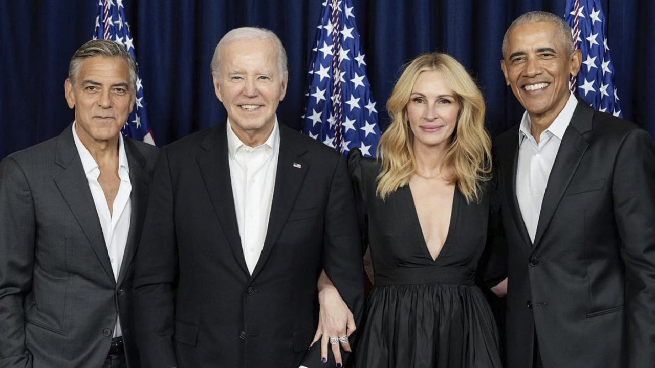 Biden, Obama and George Clooney and Julia Robters recently together. Picture: Instagram @juliaroberts