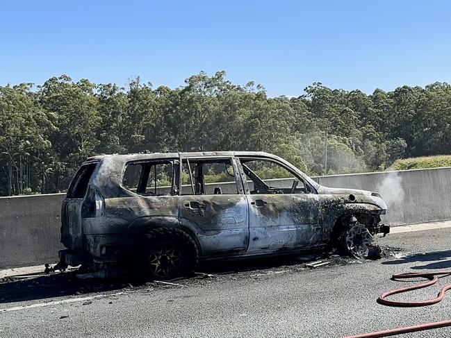 Car fire on Bruce Hwy at Sippy Downs on Saturday.